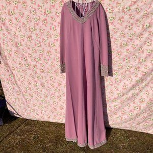 70s vintage maxi dress purple silver sequins beaded glitter | M-L | party